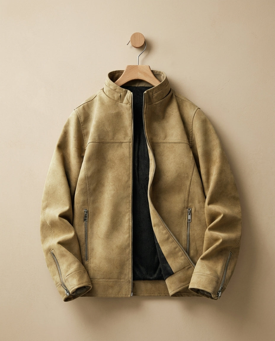 Royce Men's Suede Zip Stand Collar Jacket