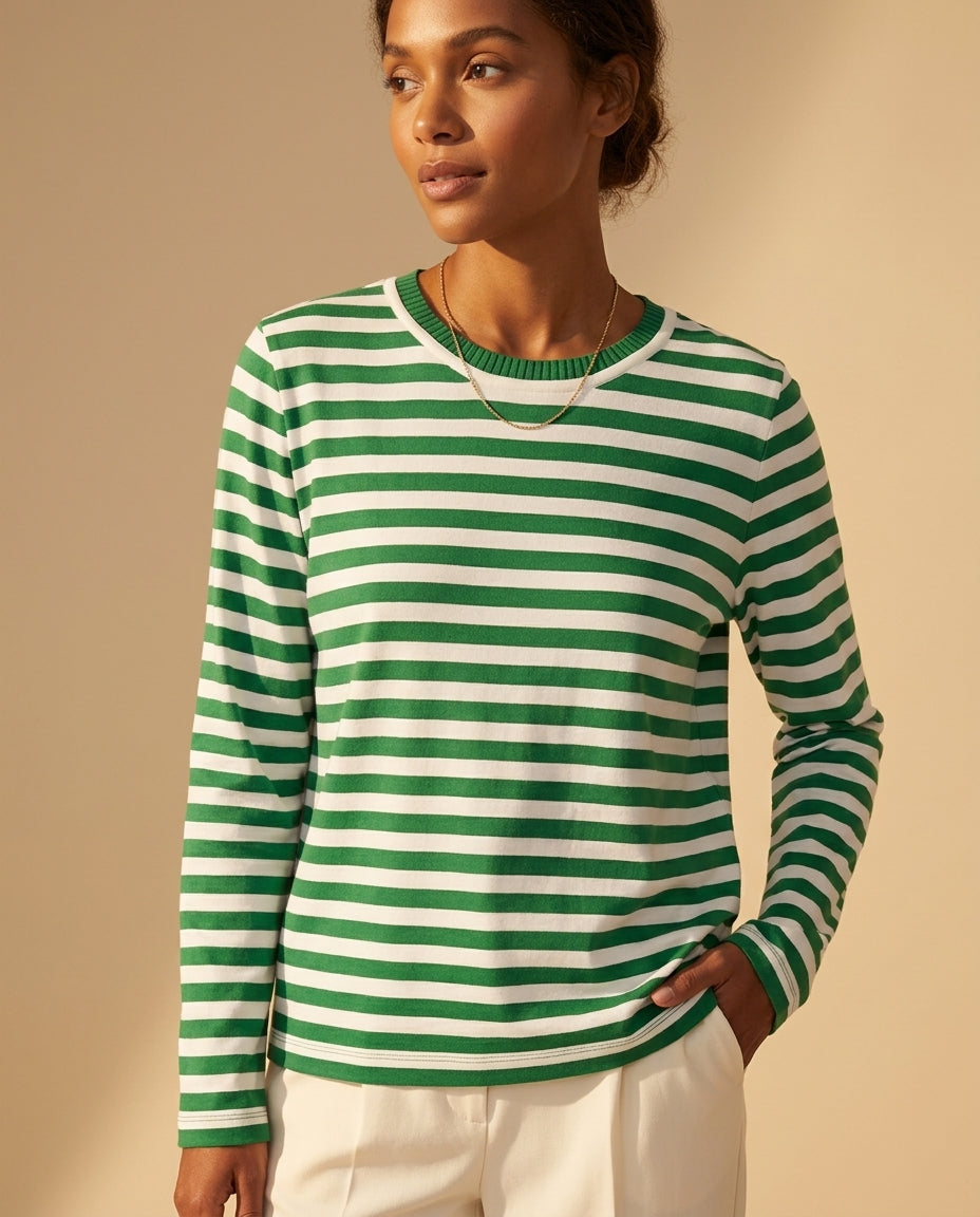 Brigitte Women's Striped Cotton Crew Neck Top