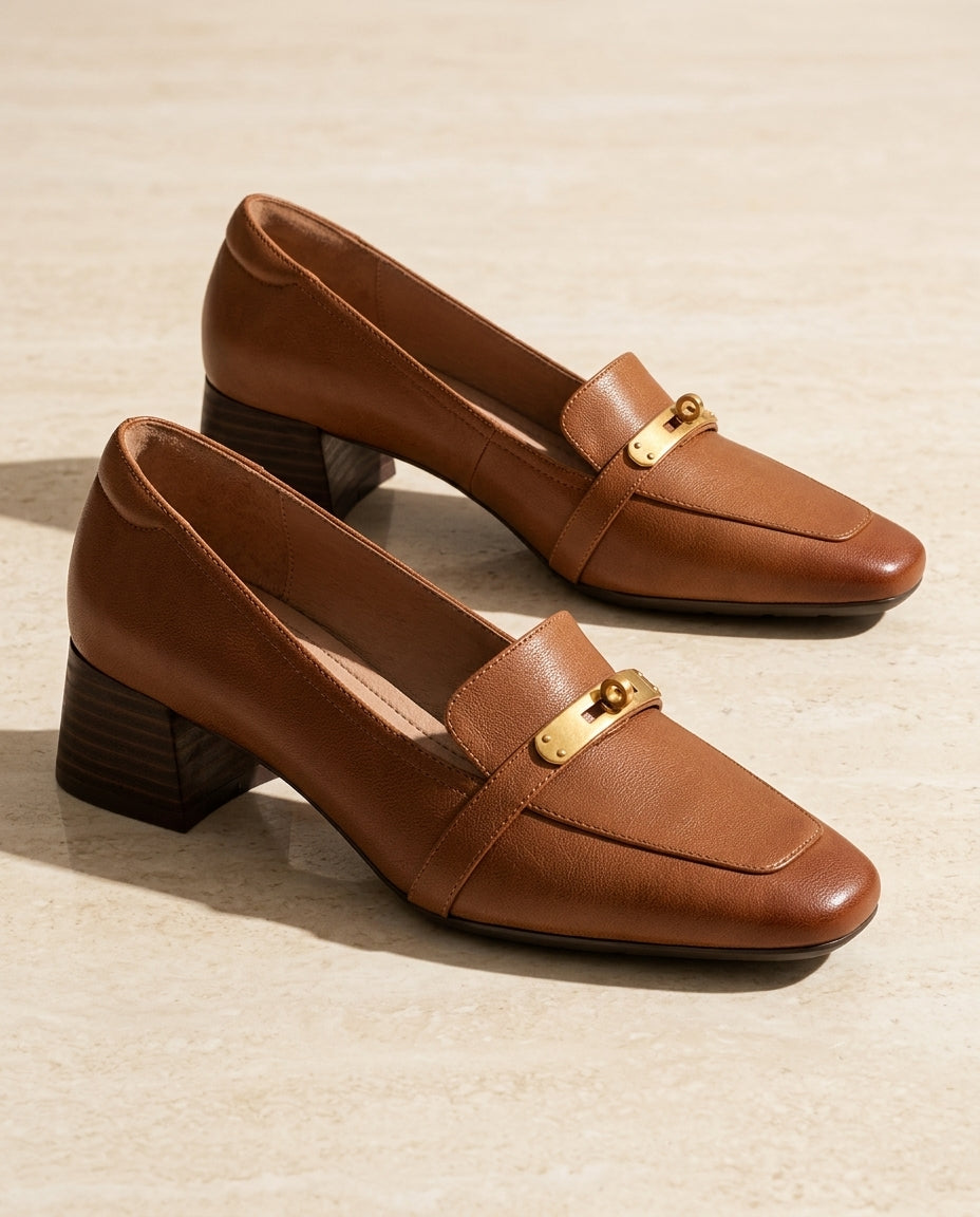 Maeve Women's Cushioned Leather Square Toe Heels