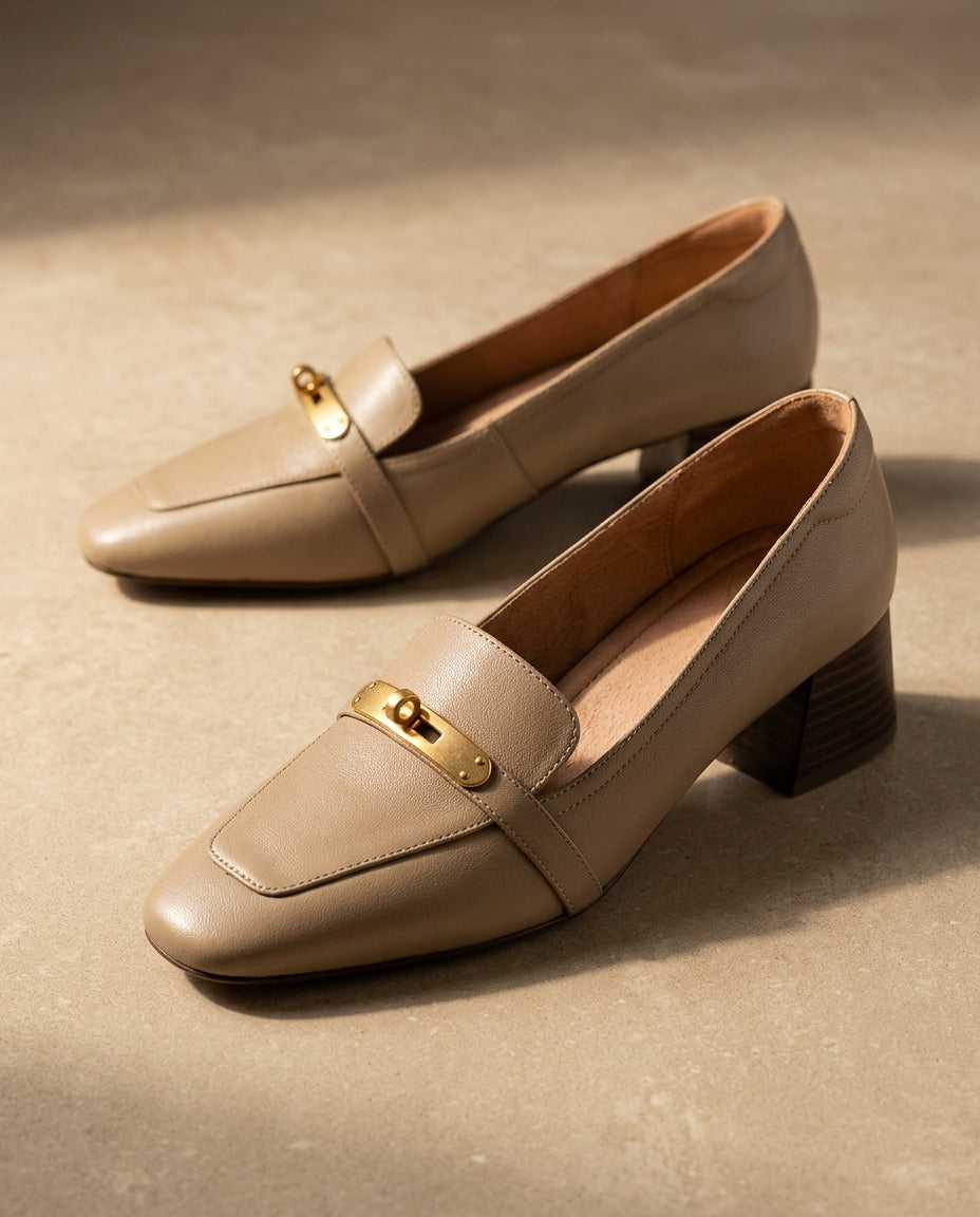 Maeve Women's Cushioned Leather Square Toe Heels