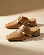 Faye Women's Leather Cut Out Block Heel Mules