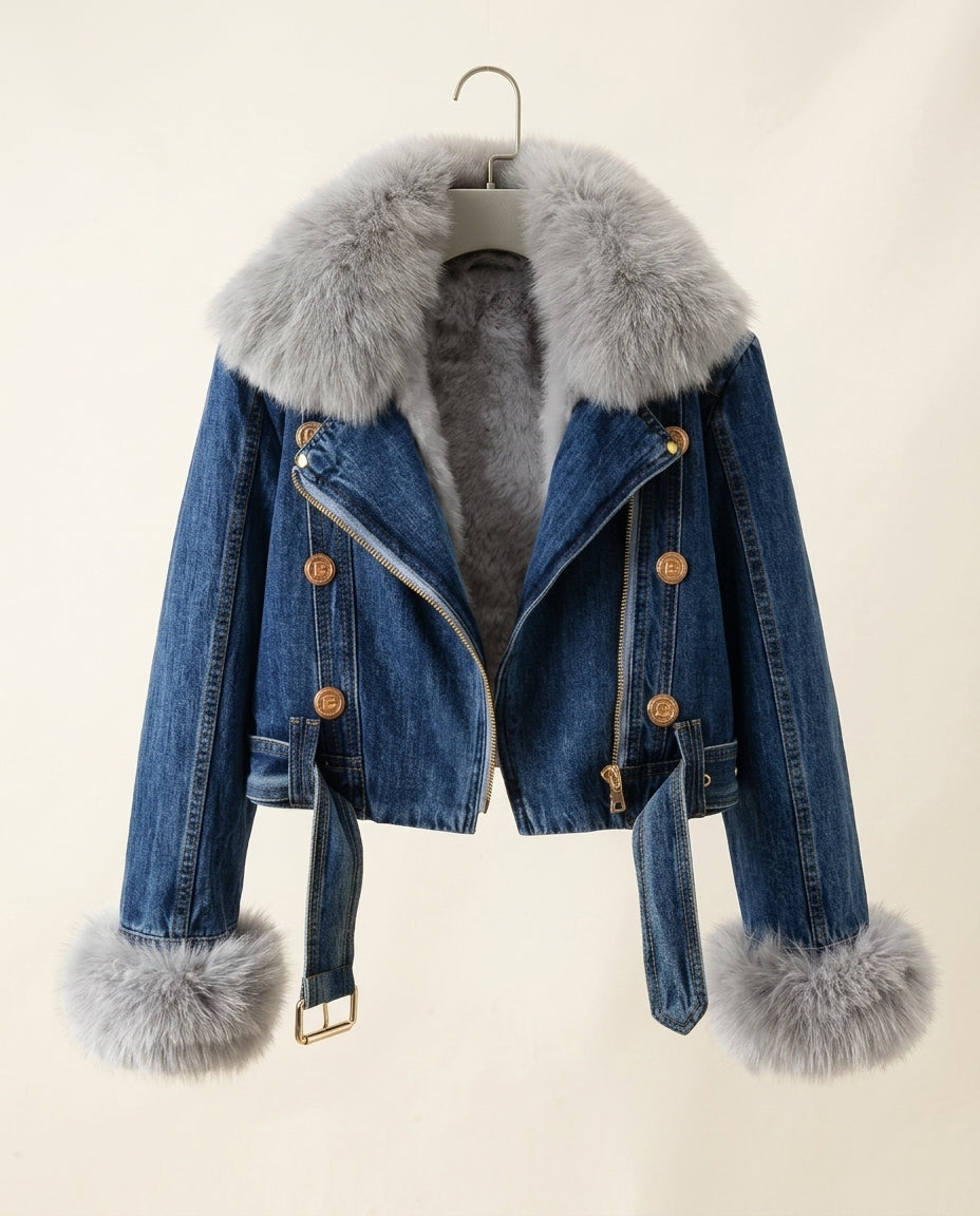 Sloan Women's Fur Collar Denim Jacket