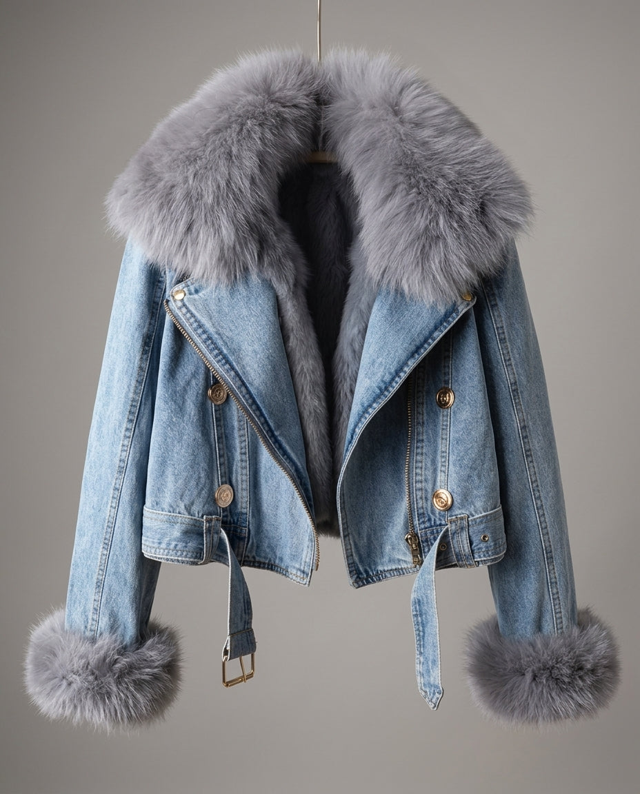 Sloan Women's Fur Collar Denim Jacket