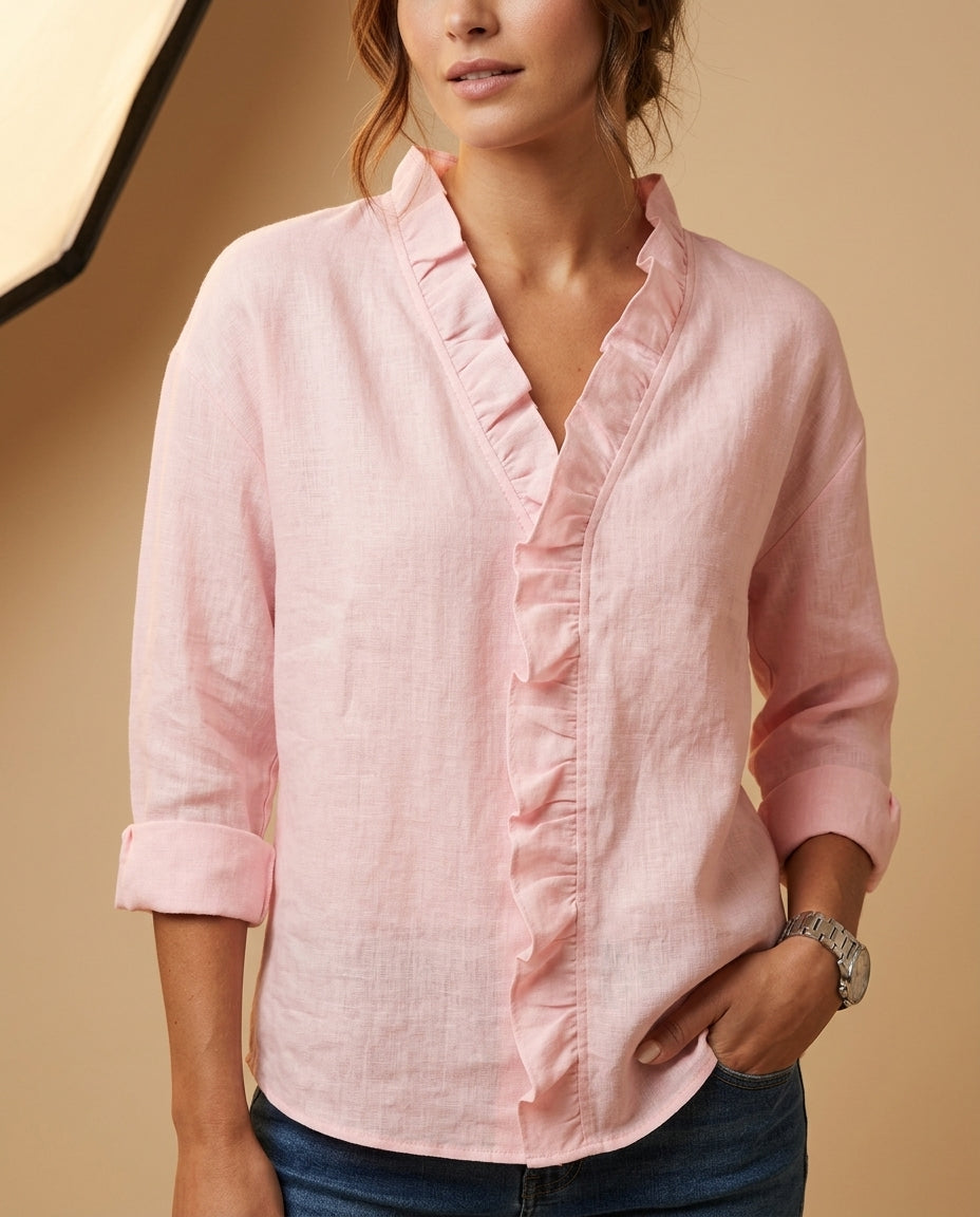 Annick Women's V Neck Ruffle Blouse