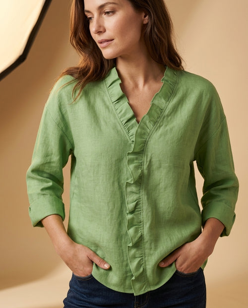 Annick Women's V Neck Ruffle Blouse