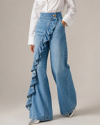 Lux Women's High Waist Ruffle Denim Pants