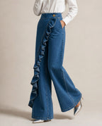 Lux Women's High Waist Ruffle Denim Pants