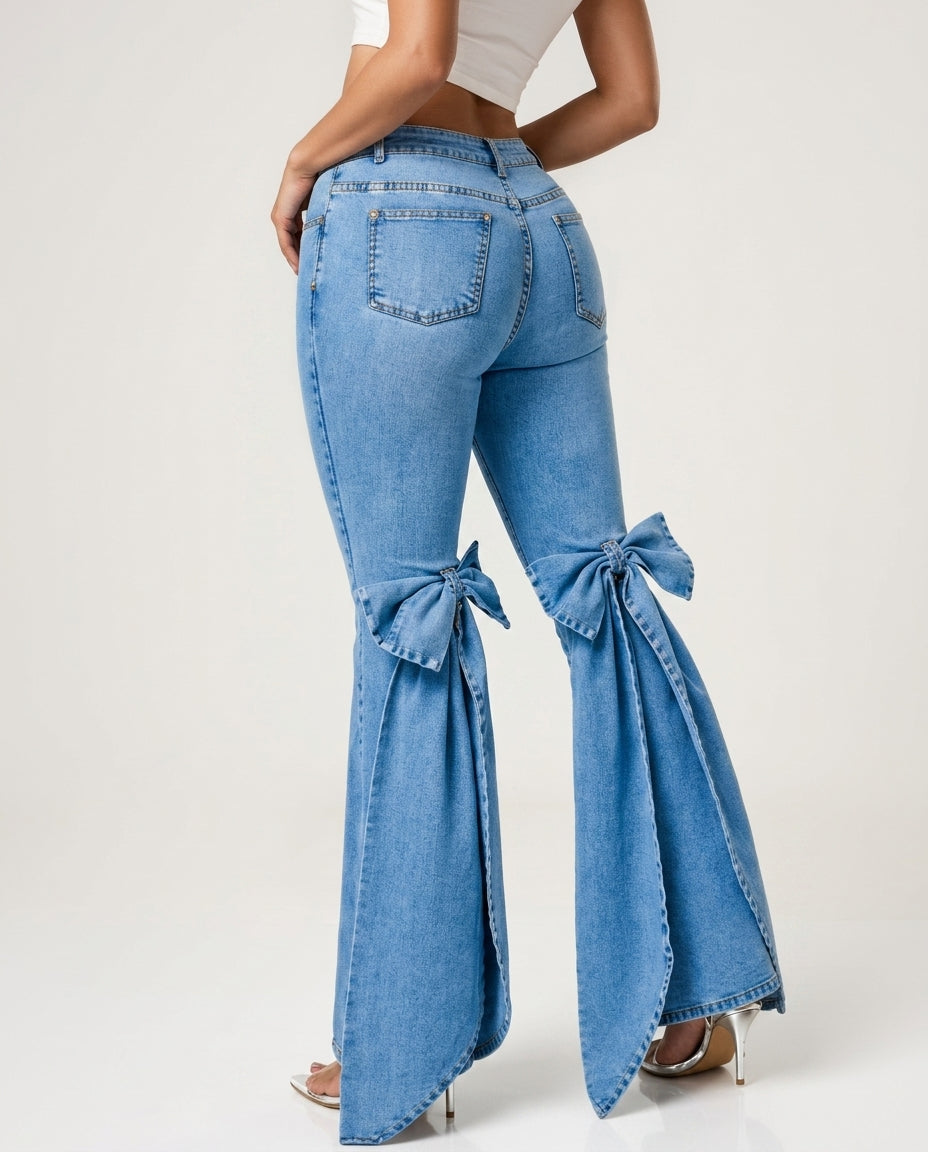 Kimberly Women's Bow Flared Denim Jeans