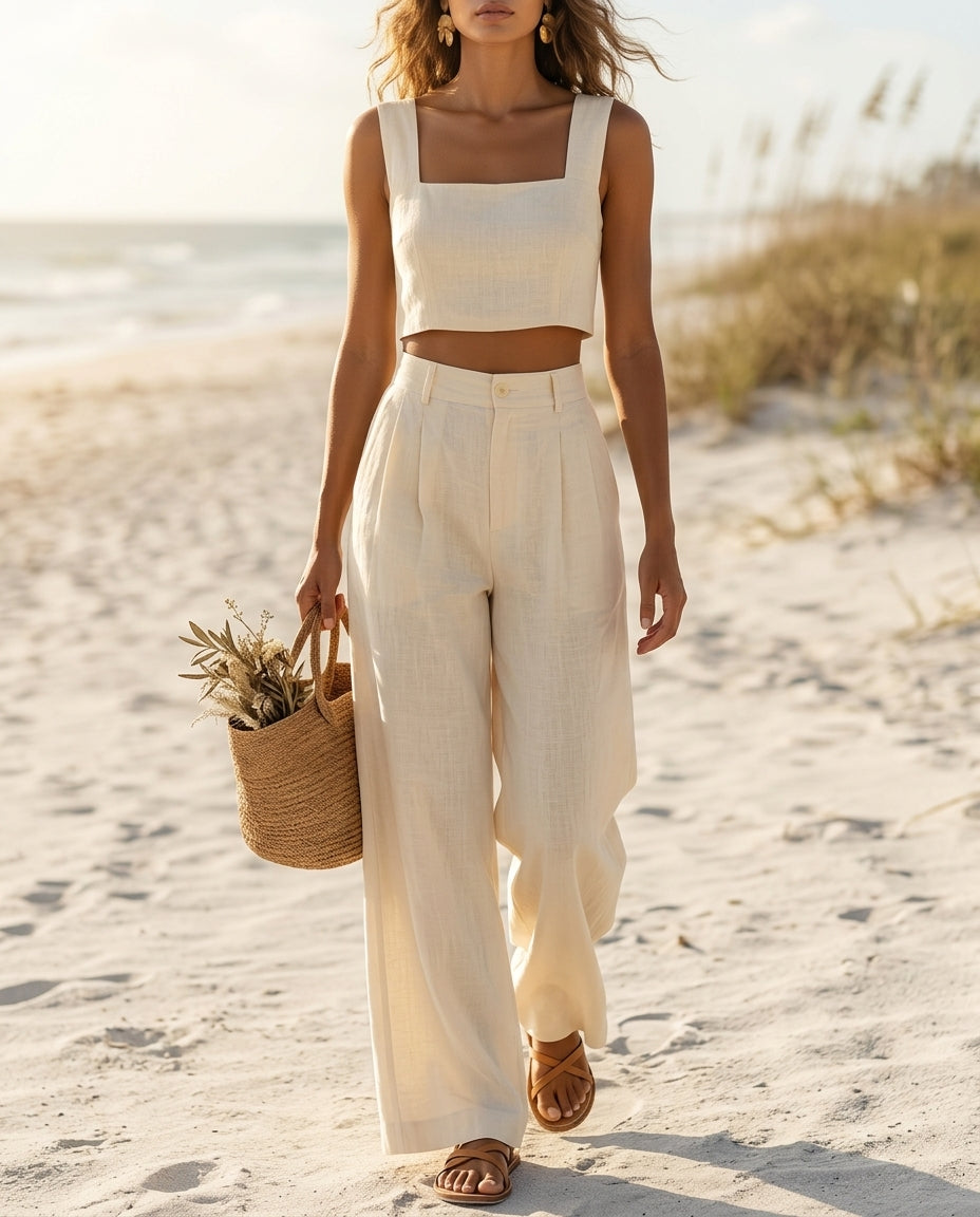 Marlowe Women's High Waist Palazzo Pants Set