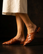 Lucia Women's Woven Leather Pointed Mules
