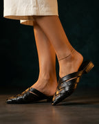 Lucia Women's Woven Leather Pointed Mules