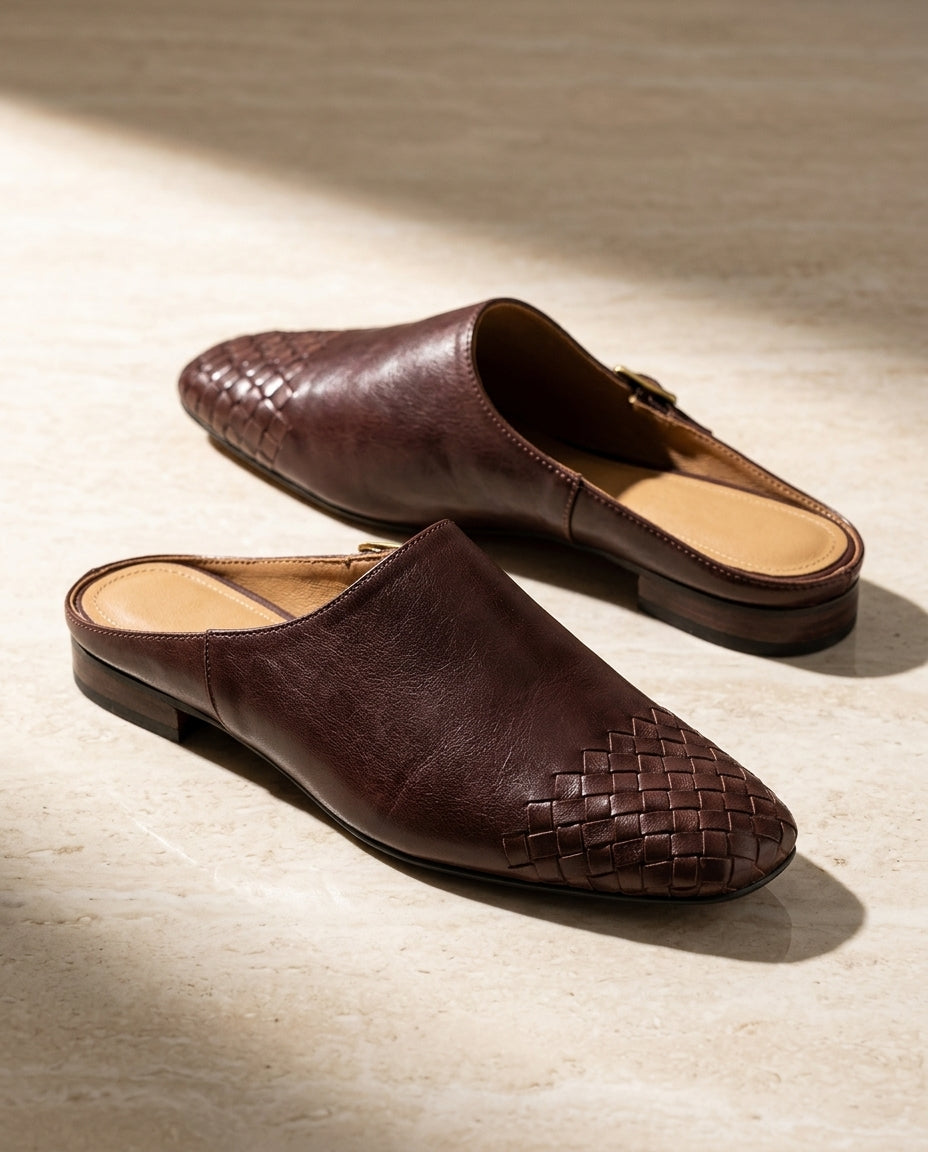 Della Women's Woven Leather Mules