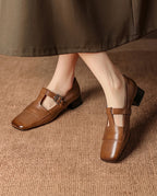 Vesna Women's Leather T Strap Block Pumps