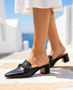 Renata Women's Leather Pointed Block Mules