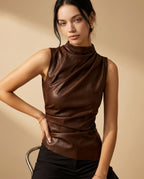 Elodie Women's Faux Leather Mock Neck Top