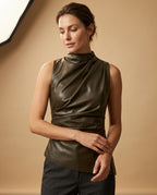 Elodie Women's Faux Leather Mock Neck Top