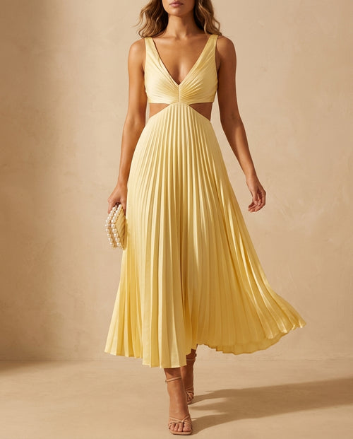 Camille Women's Pleated Cut Out Midi Dress