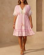 Saffron Women's Boho Tassel Mini Dress