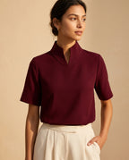 Coralie Women's V Cut Mock Neck Blouse