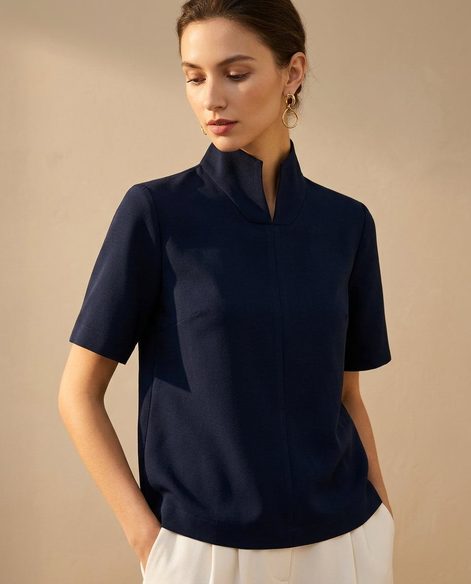 Coralie Women's V Cut Mock Neck Blouse