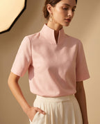 Coralie Women's V Cut Mock Neck Blouse