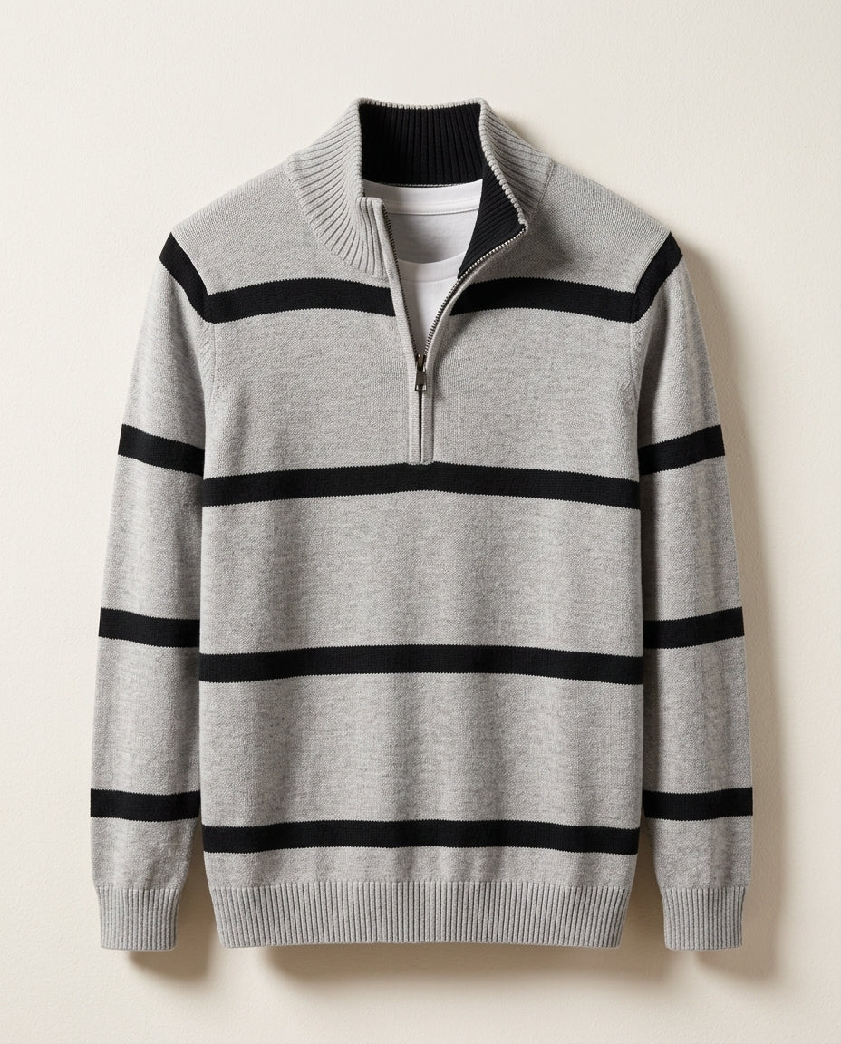 Hayes Men's Striped Cotton Quarter Zip