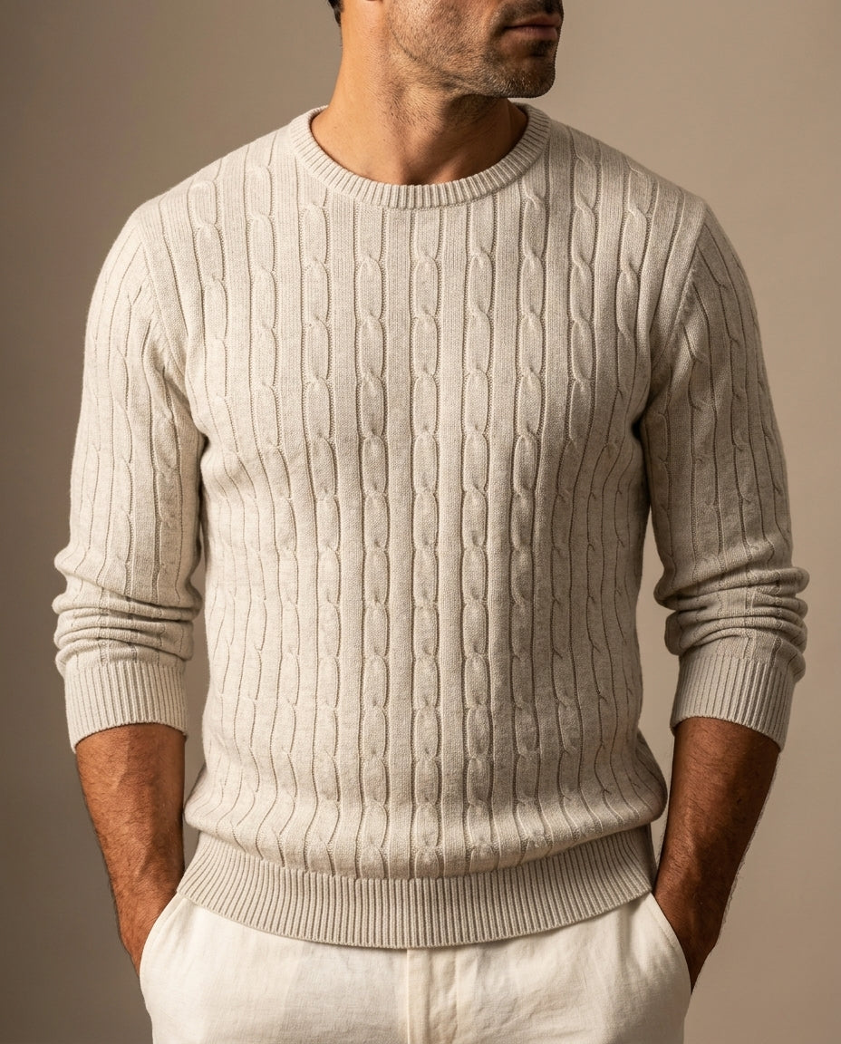 Keo Men's Cable Knit Cotton Sweater