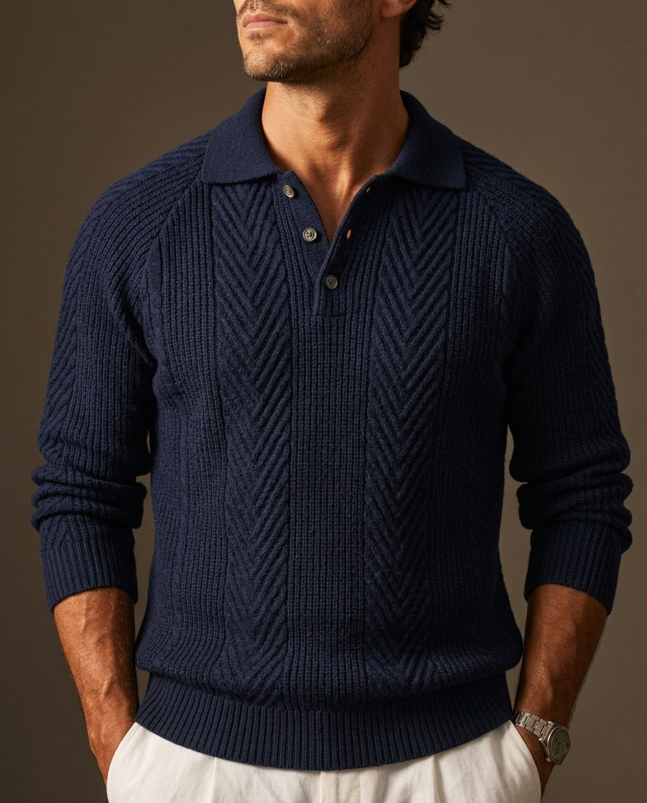Matteo Men's Chevron Cashmere Polo Sweater