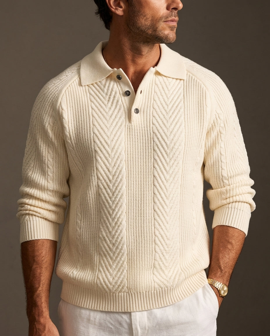 Matteo Men's Chevron Cashmere Polo Sweater