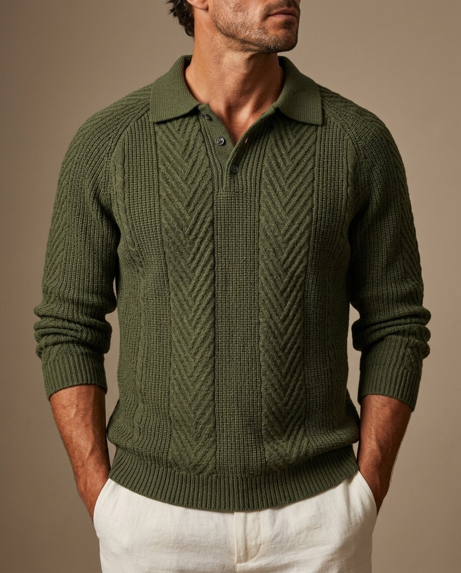 Matteo Men's Chevron Cashmere Polo Sweater