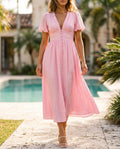 Vivienne Women's Button Front Flowy Maxi Dress
