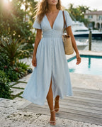 Vivienne Women's Button Front Flowy Maxi Dress