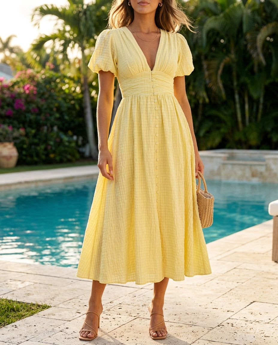 Vivienne Women's Button Front Flowy Maxi Dress