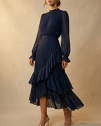 Yelena Women's Pleated Keyhole Midi Dress