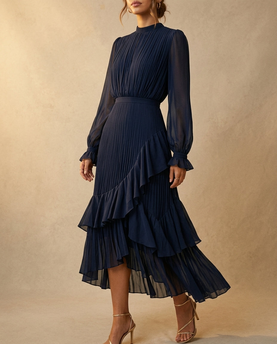Yelena Women's Pleated Keyhole Midi Dress