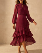 Yelena Women's Pleated Keyhole Midi Dress