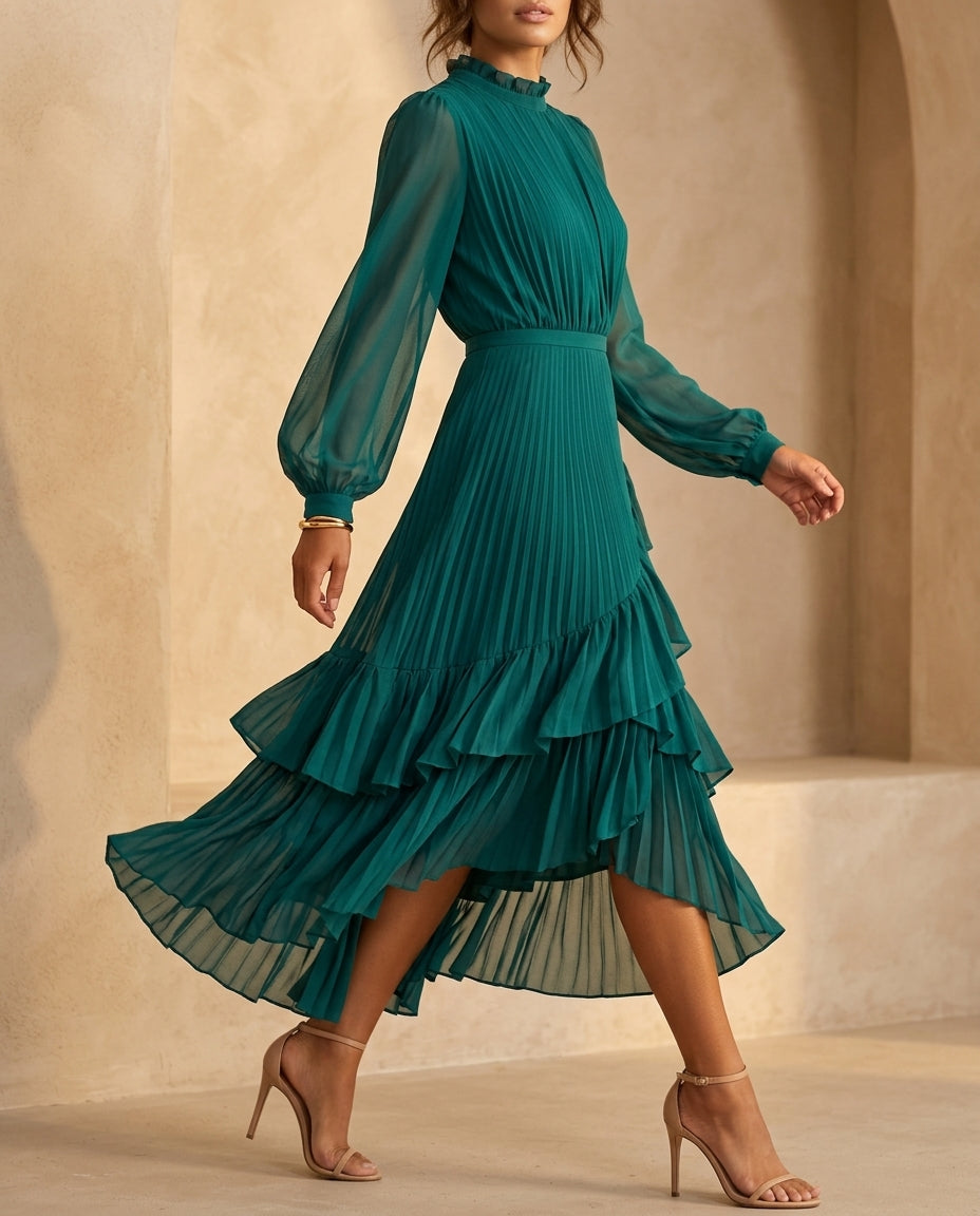 Yelena Women's Pleated Keyhole Midi Dress