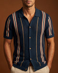 Rio Men's Striped Crochet Camp Collar Shirt