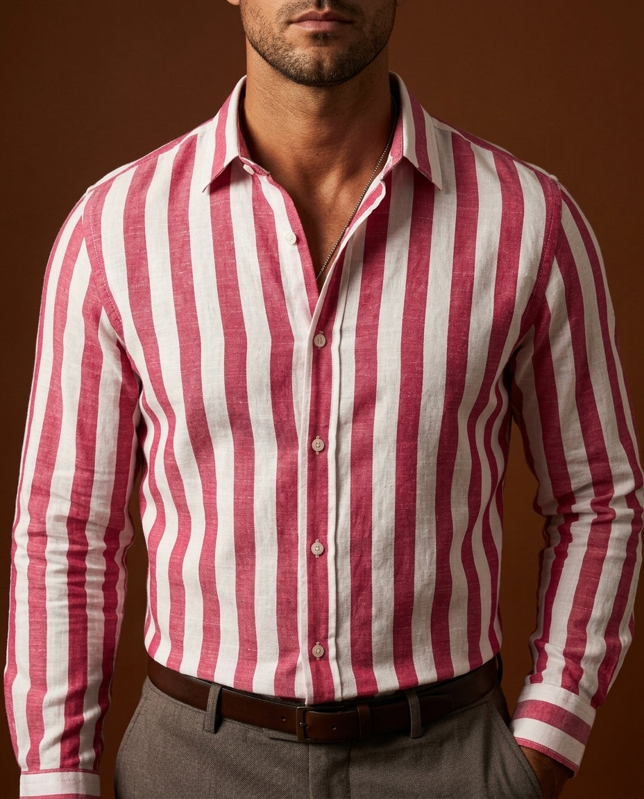 Sorrento Men's Striped Linen Button Up Shirt