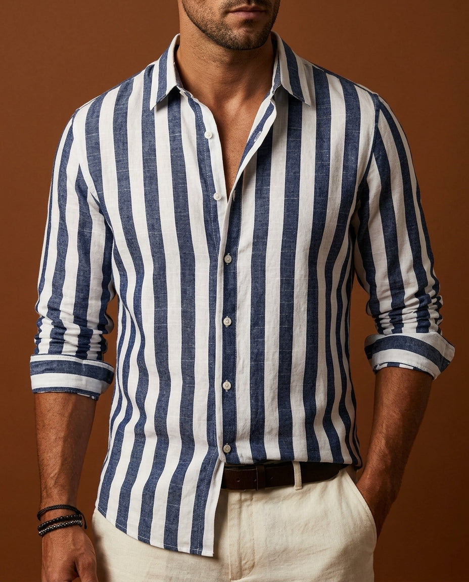 Sorrento Men's Striped Linen Button Up Shirt