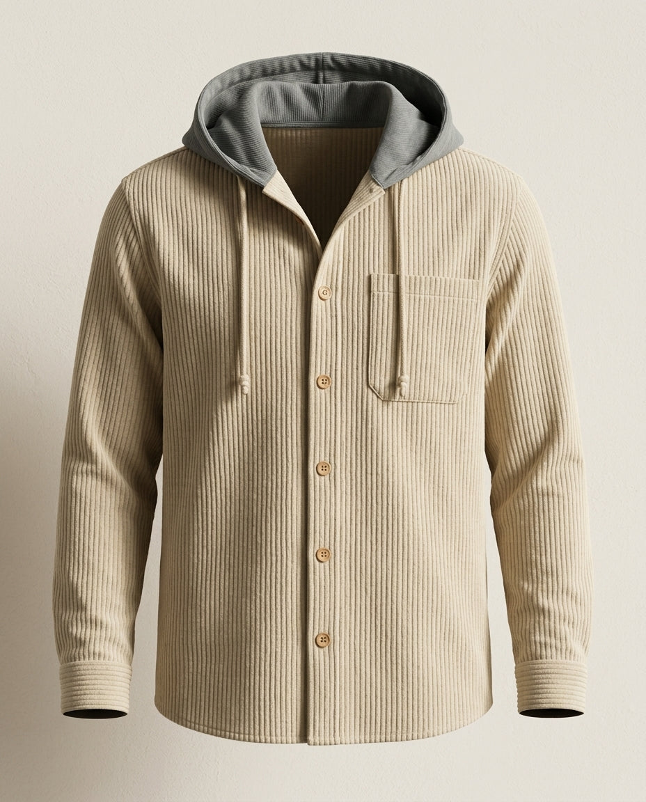 Reid Men's Ribbed Knit Hooded Button Shirt