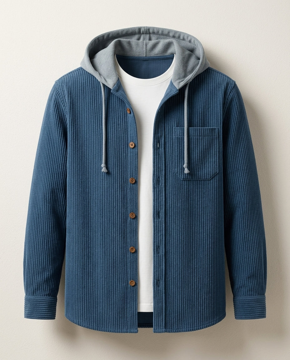 Reid Men's Ribbed Knit Hooded Button Shirt
