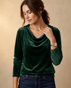 Vivienne Women's Draped Velvet V Neck Top