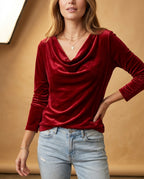Vivienne Women's Draped Velvet V Neck Top