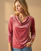 Vivienne Women's Draped Velvet V Neck Top