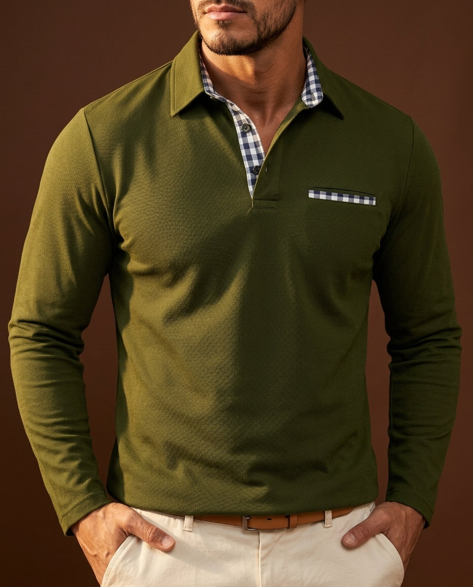 Emmett Men's Knit Long Sleeve Polo Shirt