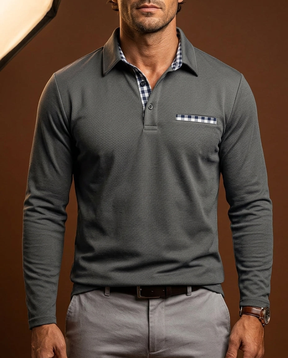 Emmett Men's Knit Long Sleeve Polo Shirt
