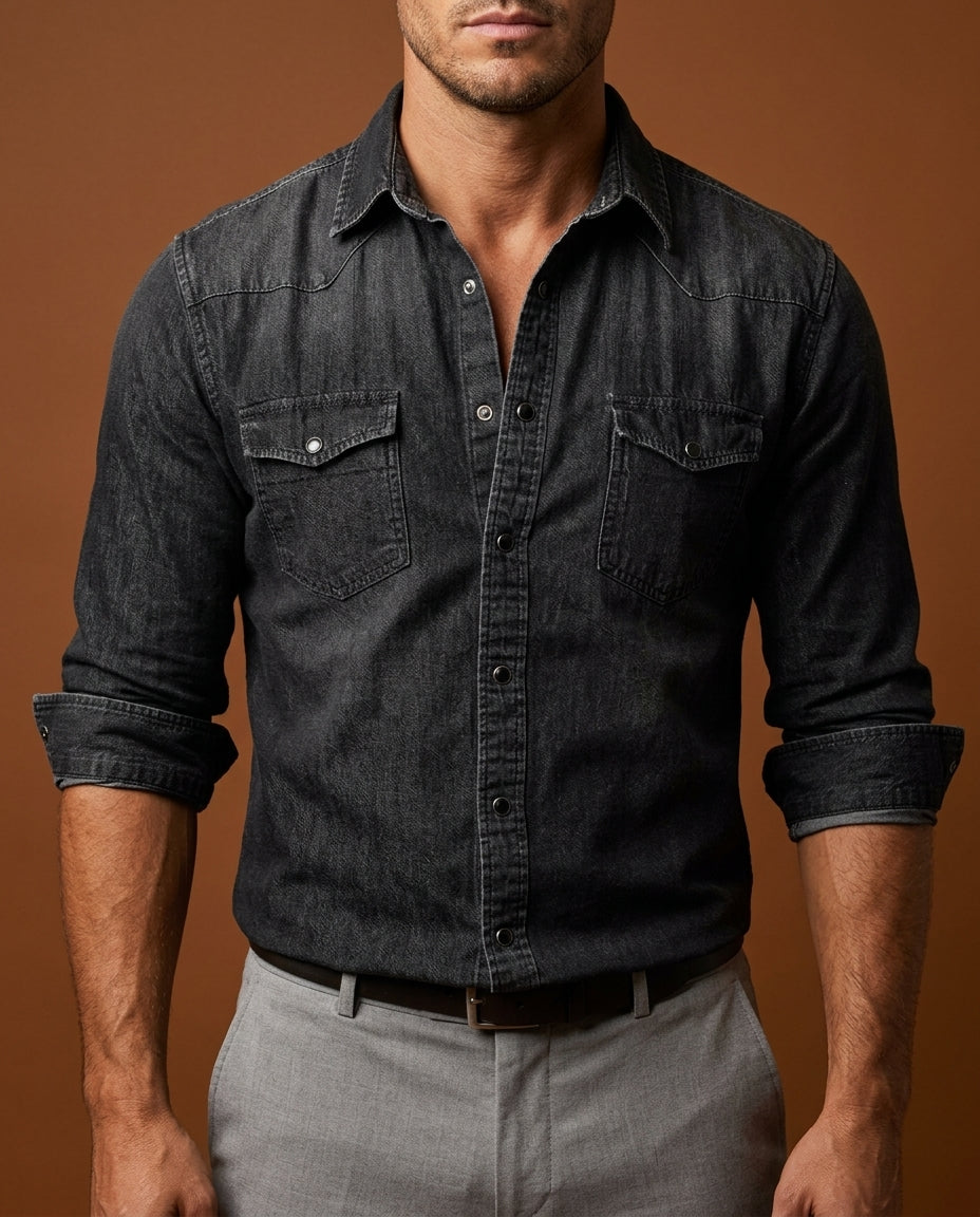 Sterling Men's Slim Fit Denim Button Shirt
