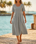 Camille Women's Breathable Striped Midi Dress