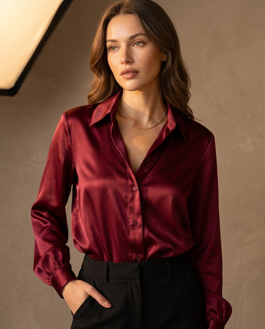 Vivienne Women's Satin Button Down Blouse